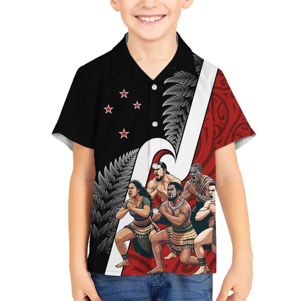 New Zealand Te Matatini Family Matching Tank Maxi Dress and Hawaiian Shirt Kapa Haka and Silver Fern - Maori Art Pattern LT03 Son's Shirt Black - Polynesian Pride