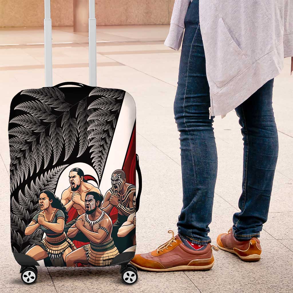 New Zealand Te Matatini Luggage Cover Kapa Haka and Silver Fern - Maori Art Pattern LT03 Black - Polynesian Pride