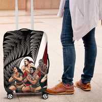 New Zealand Te Matatini Luggage Cover Kapa Haka and Silver Fern - Maori Art Pattern LT03 Black - Polynesian Pride