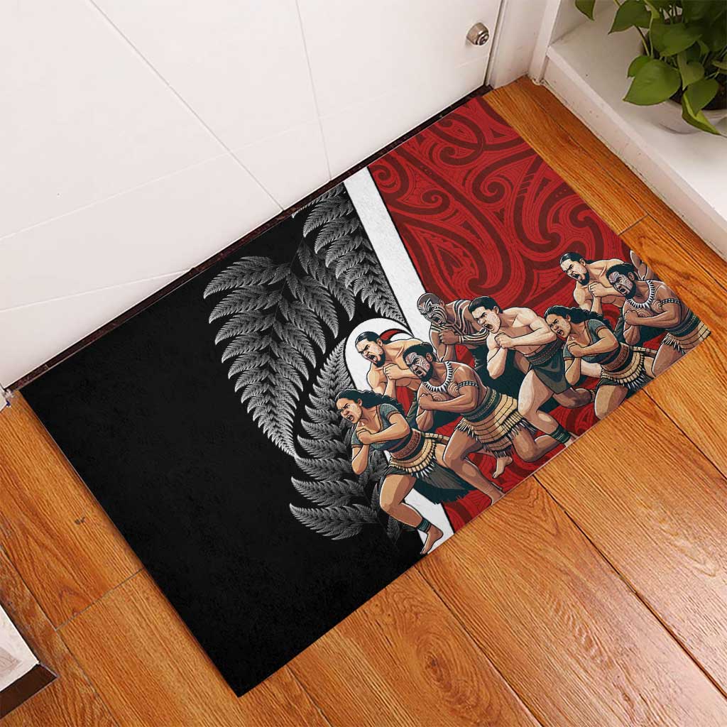 New Zealand Te Matatini Rubber Doormat Kapa Haka and Silver Fern - Maori Art Pattern