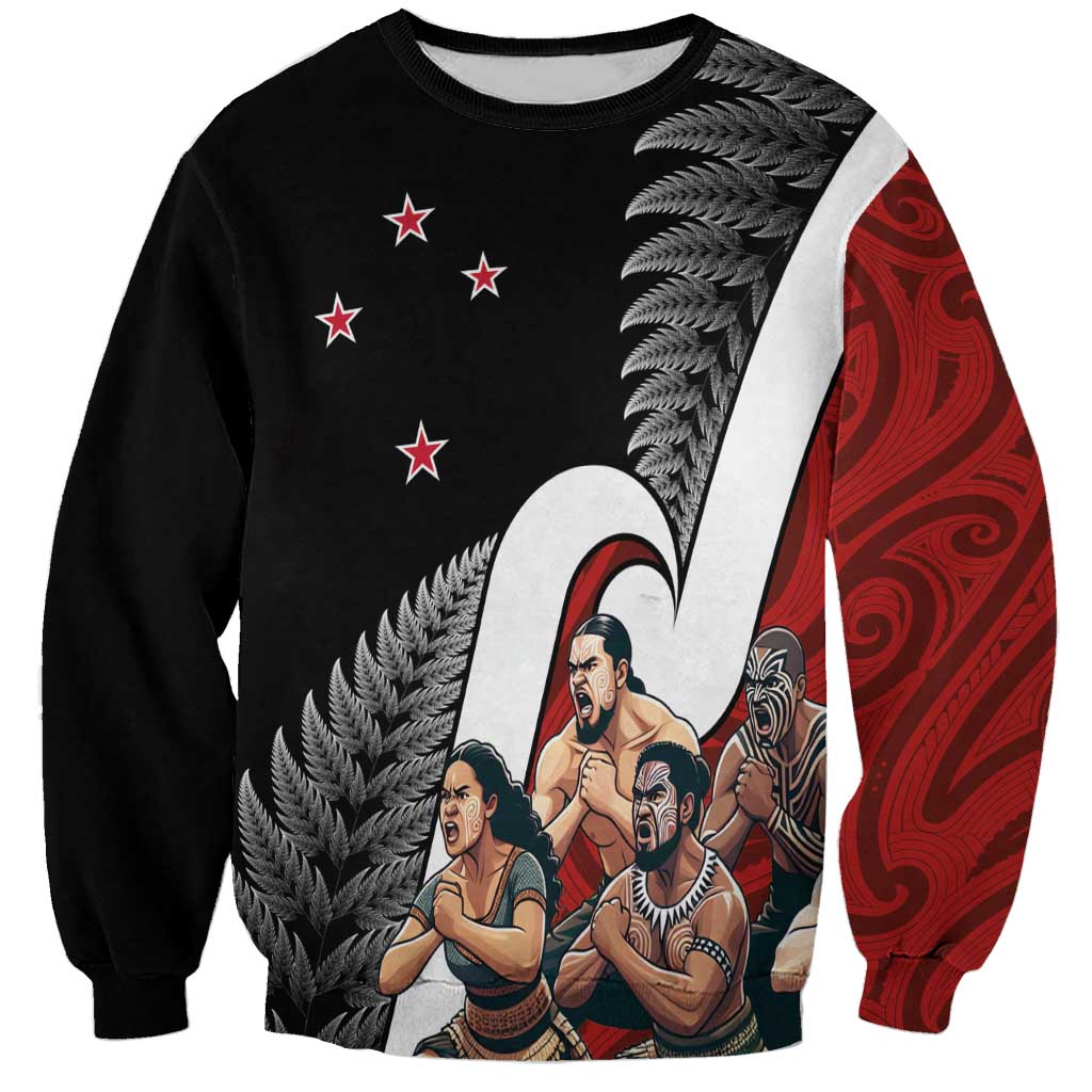 New Zealand Te Matatini Sweatshirt Kapa Haka and Silver Fern - Maori Art Pattern LT03 Unisex Black - Polynesian Pride
