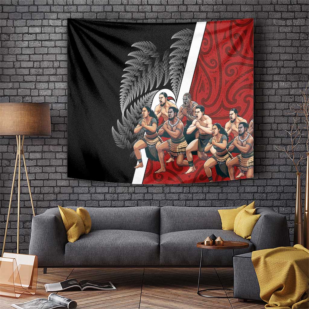 New Zealand Te Matatini Tapestry Kapa Haka and Silver Fern - Maori Art Pattern LT03 Black - Polynesian Pride