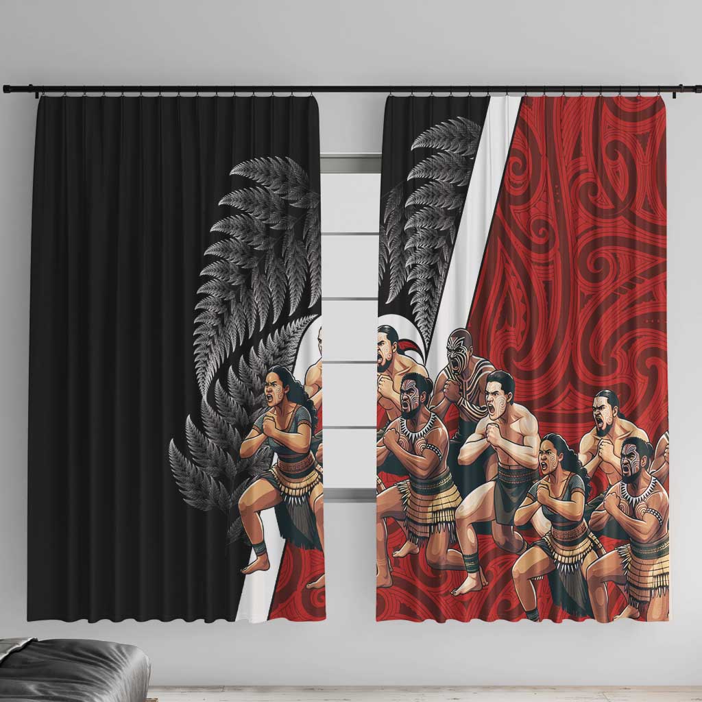New Zealand Te Matatini Window Curtain Kapa Haka and Silver Fern - Maori Art Pattern LT03 With Hooks Black - Polynesian Pride