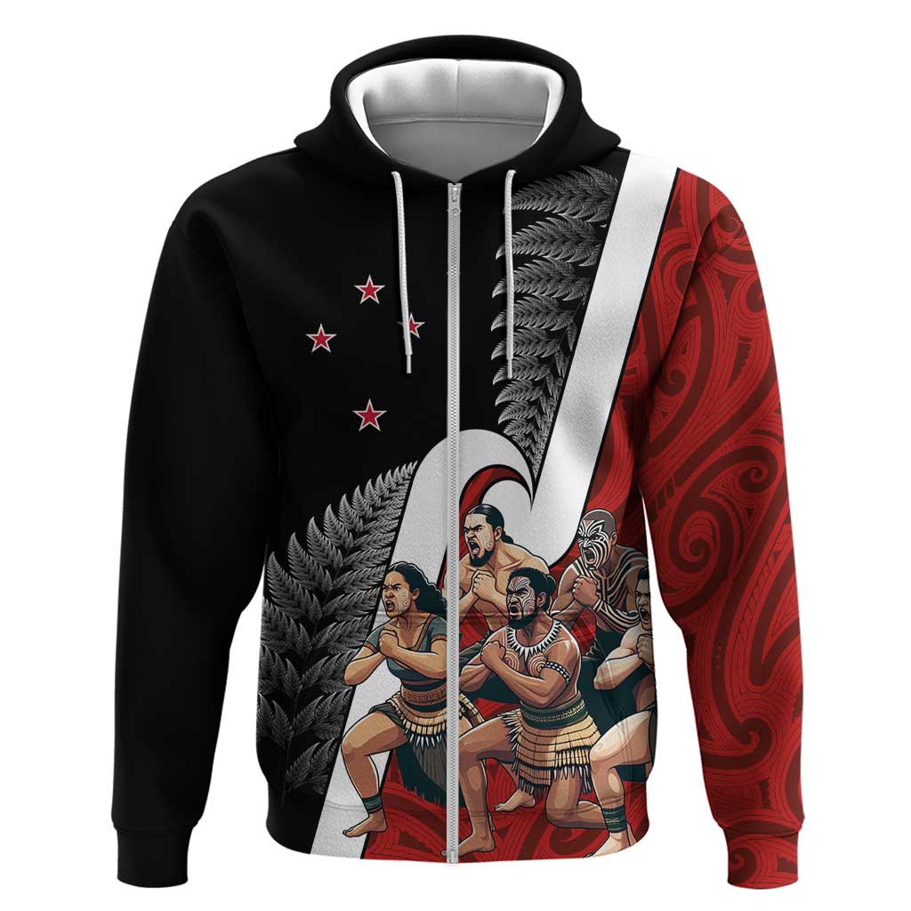 New Zealand Te Matatini Zip Hoodie Kapa Haka and Silver Fern - Maori Art Pattern LT03 Zip Hoodie Black - Polynesian Pride