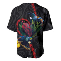 New Zealand Tui Birds Love Couple Baseball Jersey The Heart of Silver Fern Leaves and Maori Tattoo Pattern LT03 - Polynesian Pride