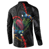 New Zealand Tui Birds Love Couple Button Sweatshirt The Heart of Silver Fern Leaves and Maori Tattoo Pattern LT03 - Polynesian Pride