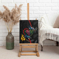 New Zealand Tui Birds Love Couple Canvas Wall Art The Heart of Silver Fern Leaves and Maori Tattoo Pattern LT03 - Polynesian Pride