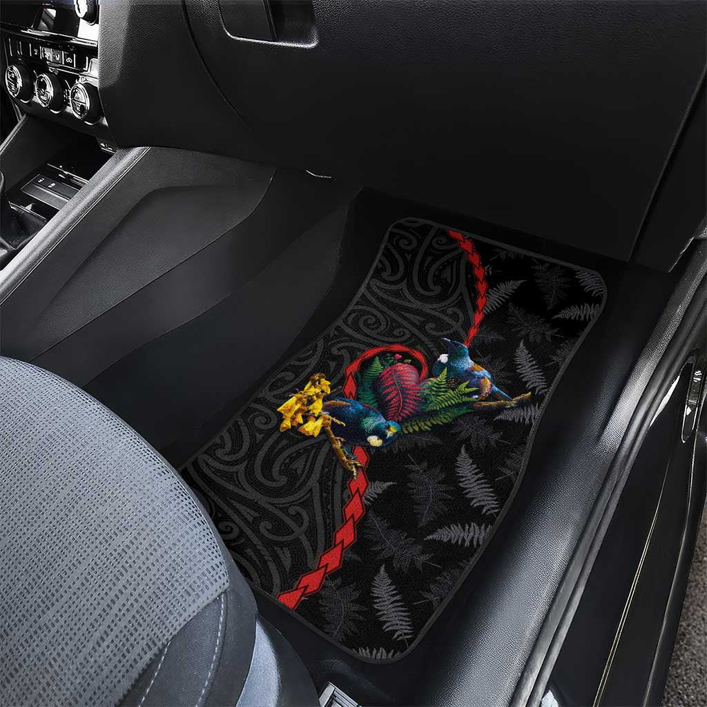 New Zealand Tui Birds Love Couple Car Mats The Heart of Silver Fern Leaves and Maori Tattoo Pattern LT03 - Polynesian Pride