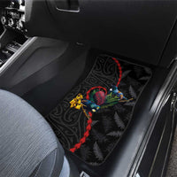 New Zealand Tui Birds Love Couple Car Mats The Heart of Silver Fern Leaves and Maori Tattoo Pattern LT03 - Polynesian Pride