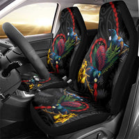 New Zealand Tui Birds Love Couple Car Seat Cover The Heart of Silver Fern Leaves and Maori Tattoo Pattern LT03 - Polynesian Pride