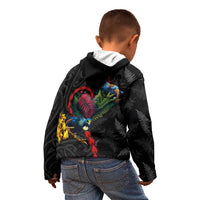 New Zealand Tui Birds Love Couple Kid Hoodie The Heart of Silver Fern Leaves and Maori Tattoo Pattern LT03 - Polynesian Pride
