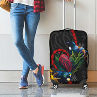 New Zealand Tui Birds Love Couple Luggage Cover The Heart of Silver Fern Leaves and Maori Tattoo Pattern LT03 - Polynesian Pride