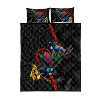 New Zealand Tui Birds Love Couple Quilt Bed Set The Heart of Silver Fern Leaves and Maori Tattoo Pattern LT03 - Polynesian Pride