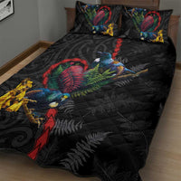 New Zealand Tui Birds Love Couple Quilt Bed Set The Heart of Silver Fern Leaves and Maori Tattoo Pattern LT03 - Polynesian Pride