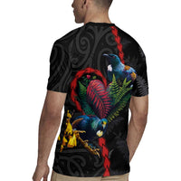 New Zealand Tui Birds Love Couple Rugby Jersey The Heart of Silver Fern Leaves and Maori Tattoo Pattern LT03 - Polynesian Pride