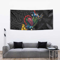 New Zealand Tui Birds Love Couple Tapestry The Heart of Silver Fern Leaves and Maori Tattoo Pattern LT03 - Polynesian Pride