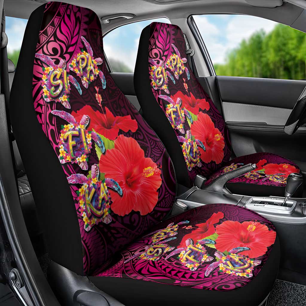 Pasifika Festival Car Seat Cover Plumeria Turtles with Hibiscus - Polynesian Art Tattoo Pink Color LT03 - Polynesian Pride