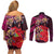 Pasifika Festival Couples Matching Off Shoulder Short Dress and Long Sleeve Button Shirt Plumeria Turtles with Hibiscus - Polynesian Art Tattoo Pink Color