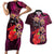 Pasifika Festival Couples Matching Short Sleeve Bodycon Dress and Hawaiian Shirt Plumeria Turtles with Hibiscus - Polynesian Art Tattoo Pink Color
