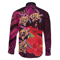 Pasifika Festival Family Matching Mermaid Dress and Hawaiian Shirt Plumeria Turtles with Hibiscus - Polynesian Art Tattoo Pink Color LT03 - Polynesian Pride