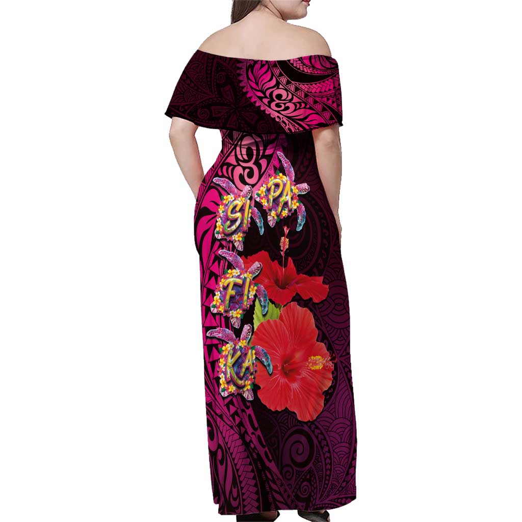 Pasifika Festival Family Matching Off Shoulder Maxi Dress and Hawaiian Shirt Plumeria Turtles with Hibiscus - Polynesian Art Tattoo Pink Color LT03 - Polynesian Pride