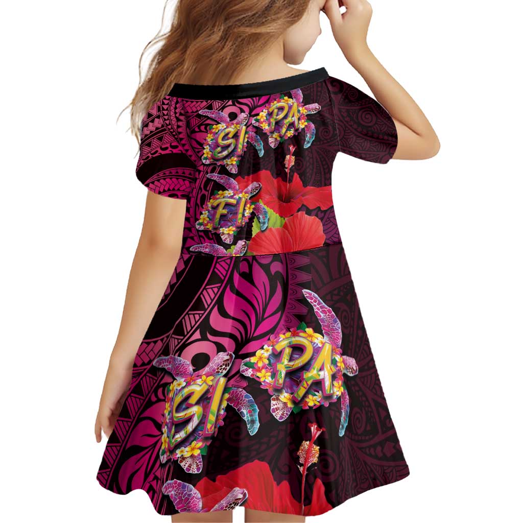 Pasifika Festival Family Matching Off Shoulder Short Dress and Hawaiian Shirt Plumeria Turtles with Hibiscus - Polynesian Art Tattoo Pink Color LT03 - Polynesian Pride