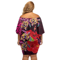 Pasifika Festival Family Matching Off Shoulder Short Dress and Hawaiian Shirt Plumeria Turtles with Hibiscus - Polynesian Art Tattoo Pink Color LT03 - Polynesian Pride