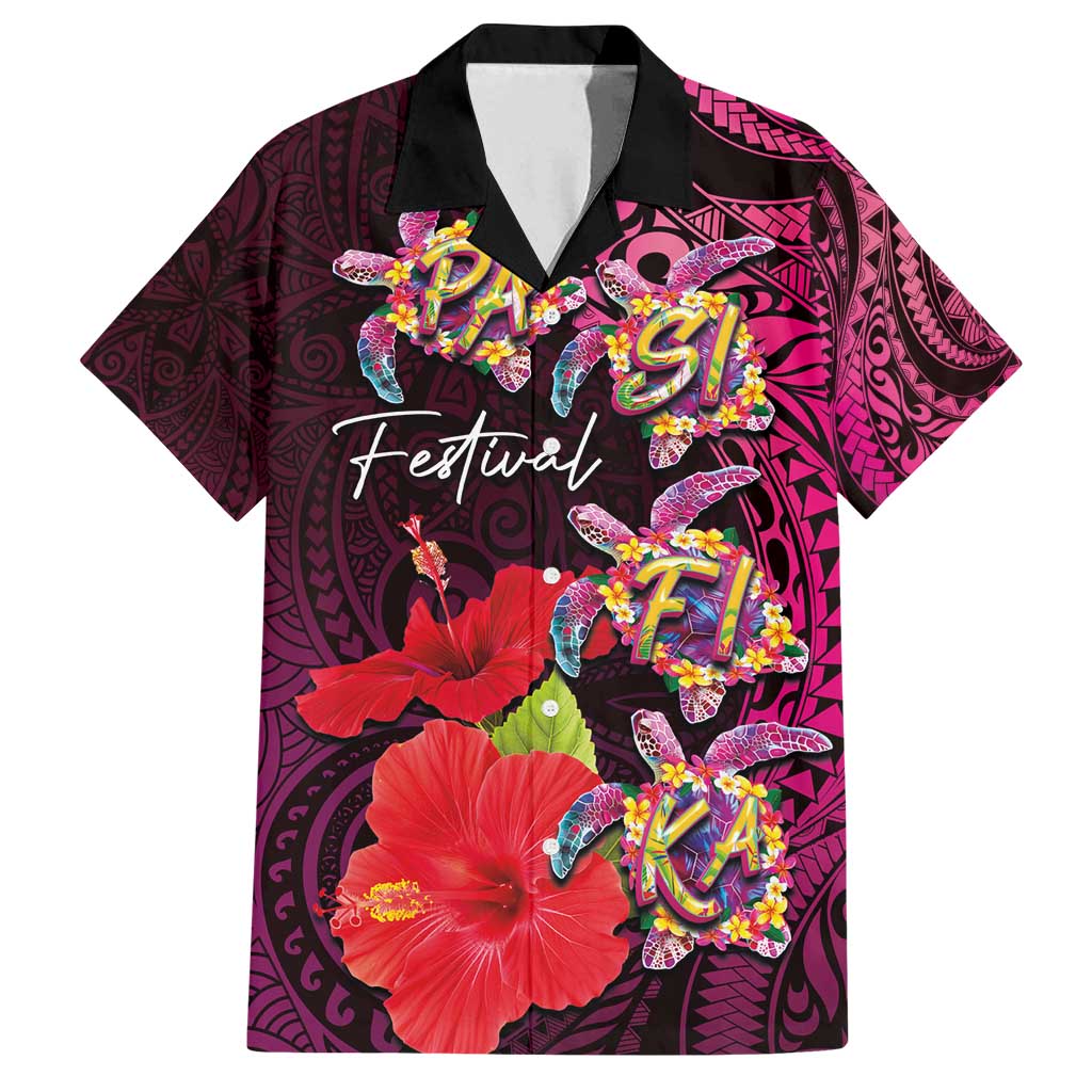 Pasifika Festival Family Matching Puletasi and Hawaiian Shirt Plumeria Turtles with Hibiscus - Polynesian Art Tattoo Pink Color LT03 Dad's Shirt - Short Sleeve Pink - Polynesian Pride