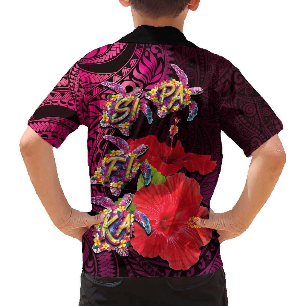 Pasifika Festival Family Matching Summer Maxi Dress and Hawaiian Shirt Plumeria Turtles with Hibiscus - Polynesian Art Tattoo Pink Color LT03 - Polynesian Pride