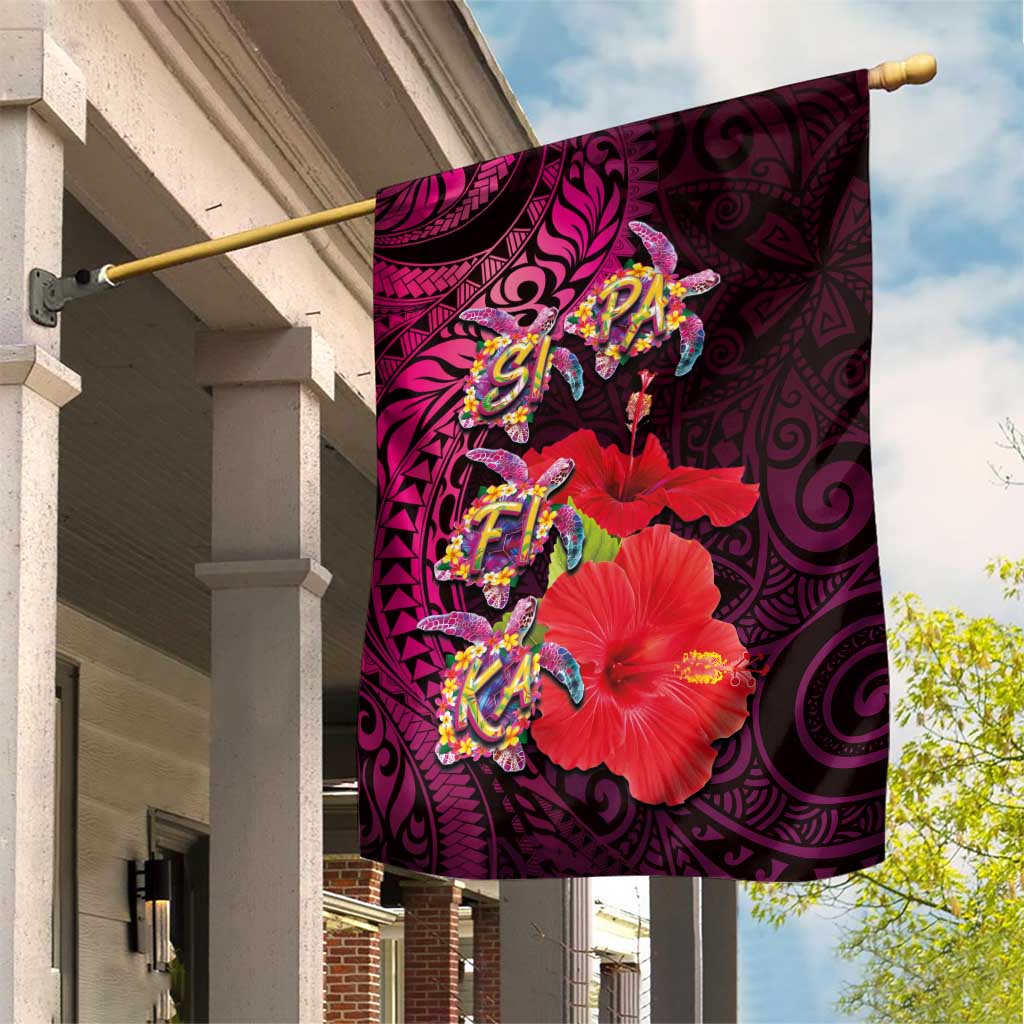 Pasifika Festival Garden Flag Plumeria Turtles with Hibiscus - Polynesian Art Tattoo Pink Color LT03 House Flag Pink - Polynesian Pride