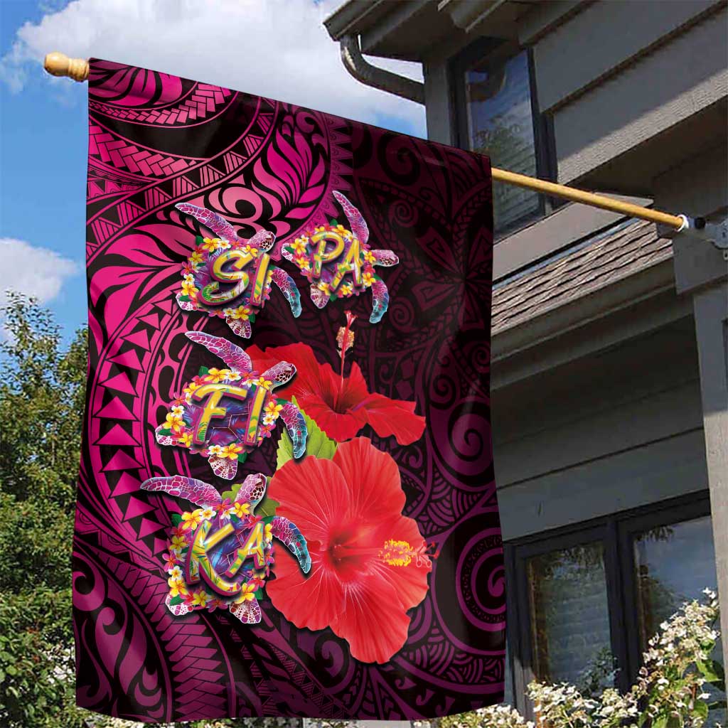 Pasifika Festival Garden Flag Plumeria Turtles with Hibiscus - Polynesian Art Tattoo Pink Color LT03 - Polynesian Pride