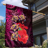 Pasifika Festival Garden Flag Plumeria Turtles with Hibiscus - Polynesian Art Tattoo Pink Color LT03 - Polynesian Pride