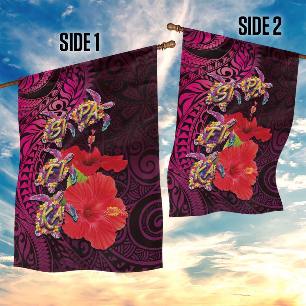 Pasifika Festival Garden Flag Plumeria Turtles with Hibiscus - Polynesian Art Tattoo Pink Color LT03 - Polynesian Pride