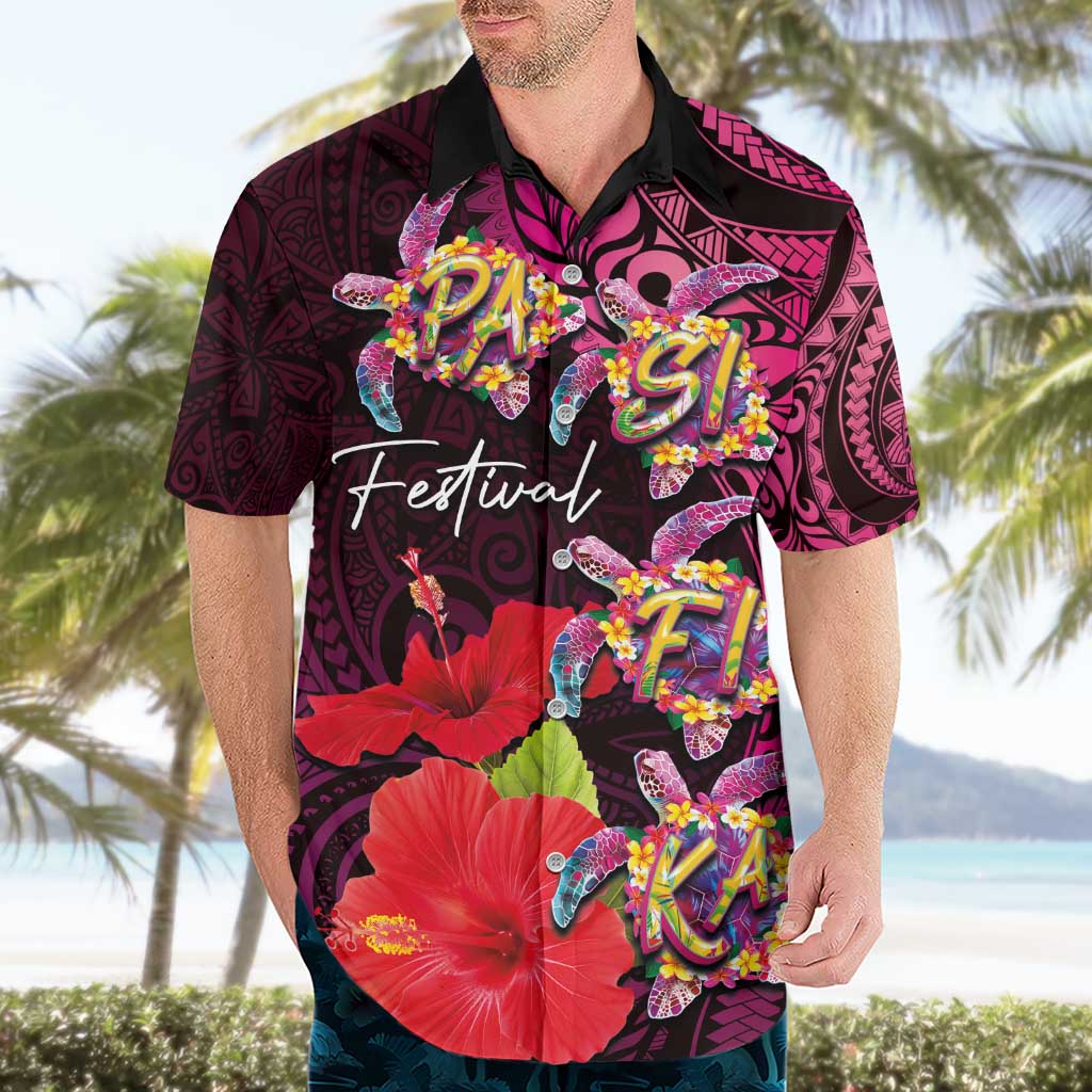 Pasifika Festival Hawaiian Shirt Plumeria Turtles with Hibiscus - Polynesian Art Tattoo Pink Color LT03 - Polynesian Pride