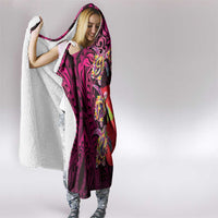 Pasifika Festival Hooded Blanket Plumeria Turtles with Hibiscus - Polynesian Art Tattoo Pink Color LT03 - Polynesian Pride