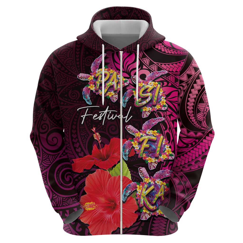 Pasifika Festival Hoodie Plumeria Turtles with Hibiscus - Polynesian Art Tattoo Pink Color LT03 - Polynesian Pride