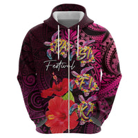 Pasifika Festival Hoodie Plumeria Turtles with Hibiscus - Polynesian Art Tattoo Pink Color LT03 - Polynesian Pride