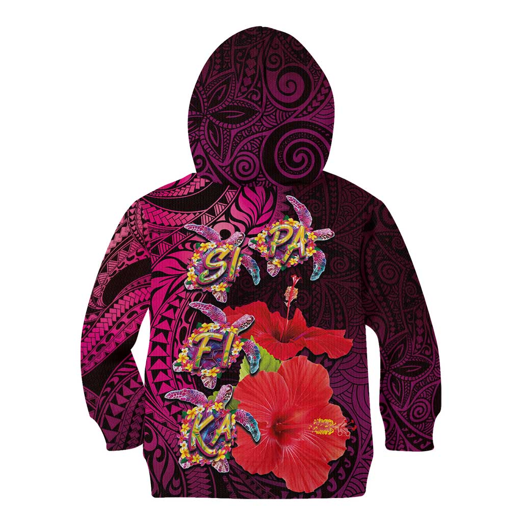 Pasifika Festival Kid Hoodie Plumeria Turtles with Hibiscus - Polynesian Art Tattoo Pink Color LT03 - Polynesian Pride