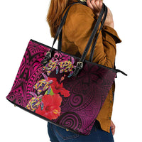 Pasifika Festival Leather Tote Bag Plumeria Turtles with Hibiscus - Polynesian Art Tattoo Pink Color LT03 - Polynesian Pride