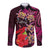 Pasifika Festival Long Sleeve Button Shirt Plumeria Turtles with Hibiscus - Polynesian Art Tattoo Pink Color