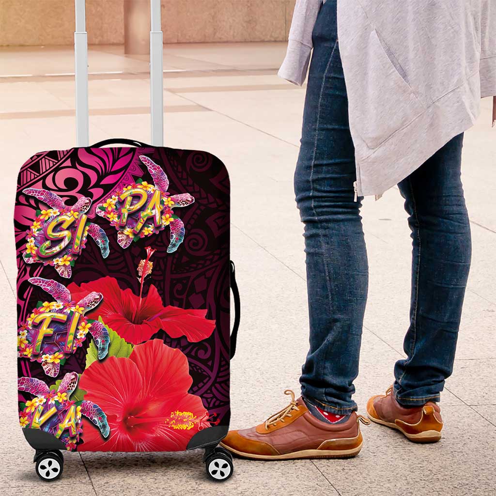 Pasifika Festival Luggage Cover Plumeria Turtles with Hibiscus - Polynesian Art Tattoo Pink Color LT03 Pink - Polynesian Pride
