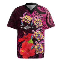 Pasifika Festival Rugby Jersey Plumeria Turtles with Hibiscus - Polynesian Art Tattoo Pink Color LT03 Pink - Polynesian Pride