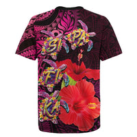 Pasifika Festival Rugby Jersey Plumeria Turtles with Hibiscus - Polynesian Art Tattoo Pink Color LT03 - Polynesian Pride