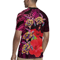 Pasifika Festival Rugby Jersey Plumeria Turtles with Hibiscus - Polynesian Art Tattoo Pink Color LT03 - Polynesian Pride