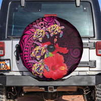 Pasifika Festival Spare Tire Cover Plumeria Turtles with Hibiscus - Polynesian Art Tattoo Pink Color LT03 Pink - Polynesian Pride