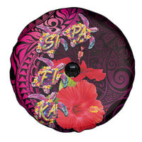 Pasifika Festival Spare Tire Cover Plumeria Turtles with Hibiscus - Polynesian Art Tattoo Pink Color LT03 - Polynesian Pride