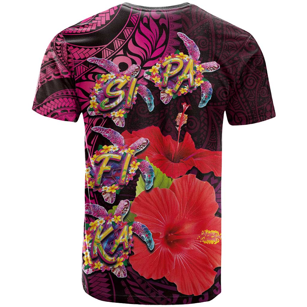 Pasifika Festival T Shirt Plumeria Turtles with Hibiscus - Polynesian Art Tattoo Pink Color