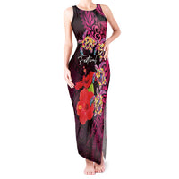 Pasifika Festival Tank Maxi Dress Plumeria Turtles with Hibiscus - Polynesian Art Tattoo Pink Color LT03 Women Pink - Polynesian Pride
