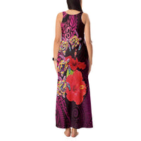 Pasifika Festival Tank Maxi Dress Plumeria Turtles with Hibiscus - Polynesian Art Tattoo Pink Color LT03 - Polynesian Pride