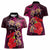 Pasifika Festival Women Polo Shirt Plumeria Turtles with Hibiscus - Polynesian Art Tattoo Pink Color